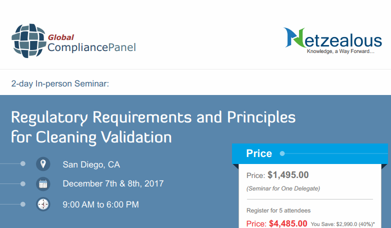Regulatory Requirements and Principles for Cleaning Validation 2017